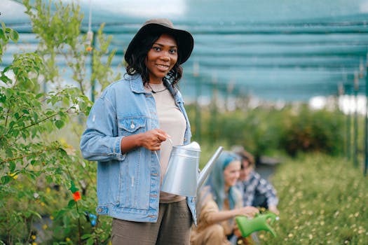 urban gardener watering plants