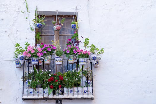 colorful vertical garden on a balcony