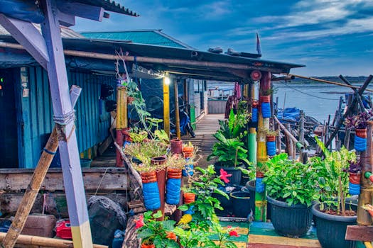 colorful urban garden with diverse plants