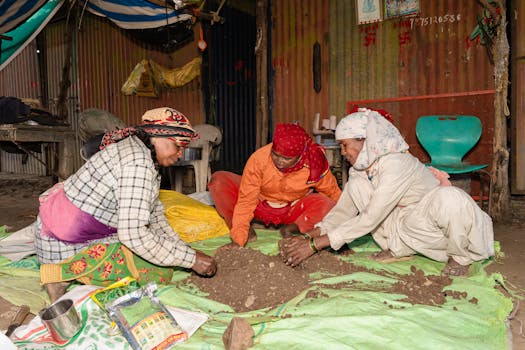 a group of gardeners collaborating in a community garden