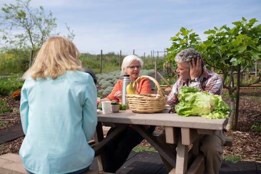 community garden with children planting vegetables